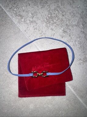 Salvatore Ferragamo Blue Leather choker + bracelet & Gold Gancini clasp